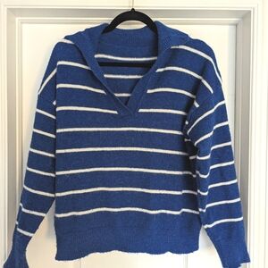 Vintage royal blue and white striped polo sweater